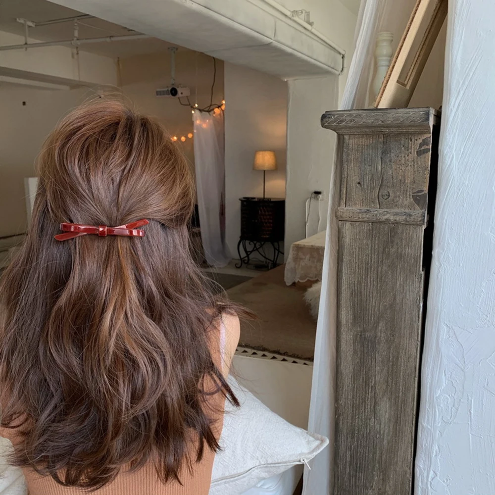 New Korean Fashion 7CM Geometric Bow Pure Color Hairpin Edge Clip Elegant Acetic Acid Duckbill Hair Accessories For Woman Girls