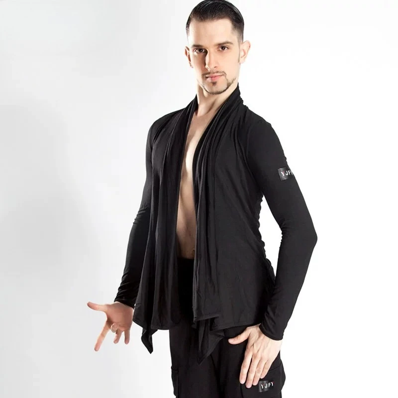 Latin Dance Tops Men'S V-Neck Long Sleeve Shirt Open Front Practice Top Ballroom Tango Rumba Performance Training Outfit