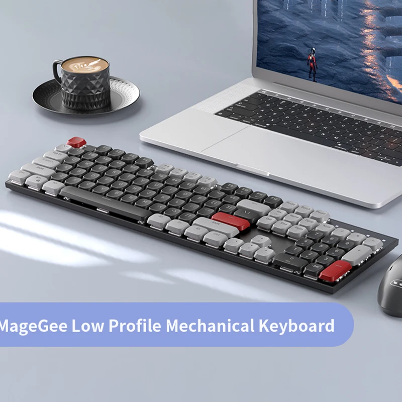 Imagem -06 - Magegee Whisper Wired Keyboard Grupo 104 Key Computador Portátil Office Keyboard Starry Sky Cinza Red Axis