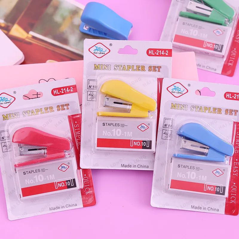 CHEN LIN 1Set Random Color Stapler Solid Office Stationery Cute Mini Portable With Staples Student Use For No. 10 Staples