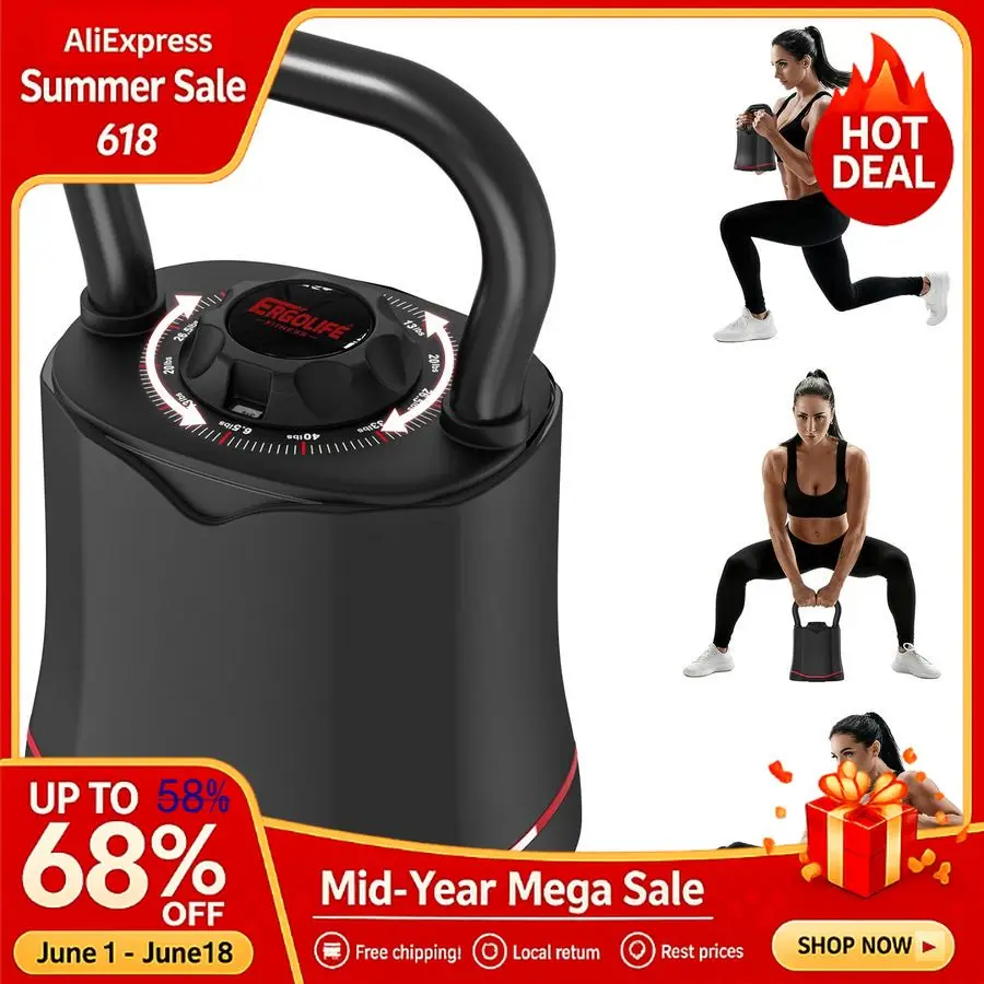 ERGOLIFE 6.5LB40LB Adjustable Kettlebell Set, 6in1 Quick Weight Change, SpaceSaving Weight Set for Home Gym Strengt, Custom