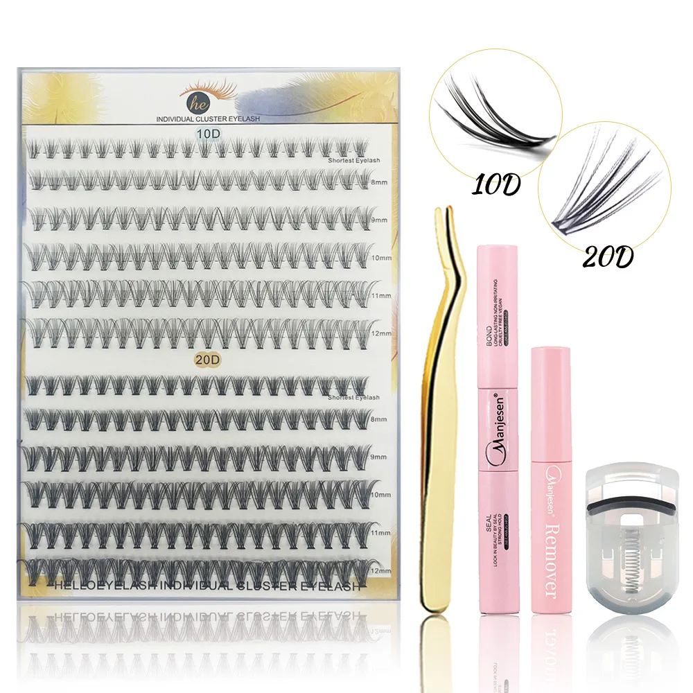 

Manjesen 240Pcs Clusters Eyelash Kit Individual Lashes DIY Eyelashes Extensions Makeup with Four Lashes Tools Eyelashes Set