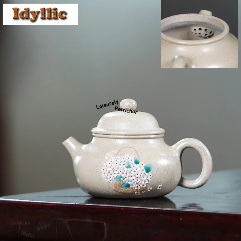 

130ml Yixing Purple Clay Teapots Handmade Rong Tian Pot Raw Ore White Segment Mud Tea Maker Kettle With Strainer Zisha Tea Set