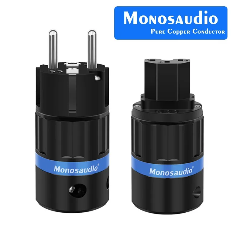 Monosaudio E104/F104 Pure Copper Gold Rhodium Plated EU Power Plug Schuko Supply Power Cable Connector IEC Female European Male