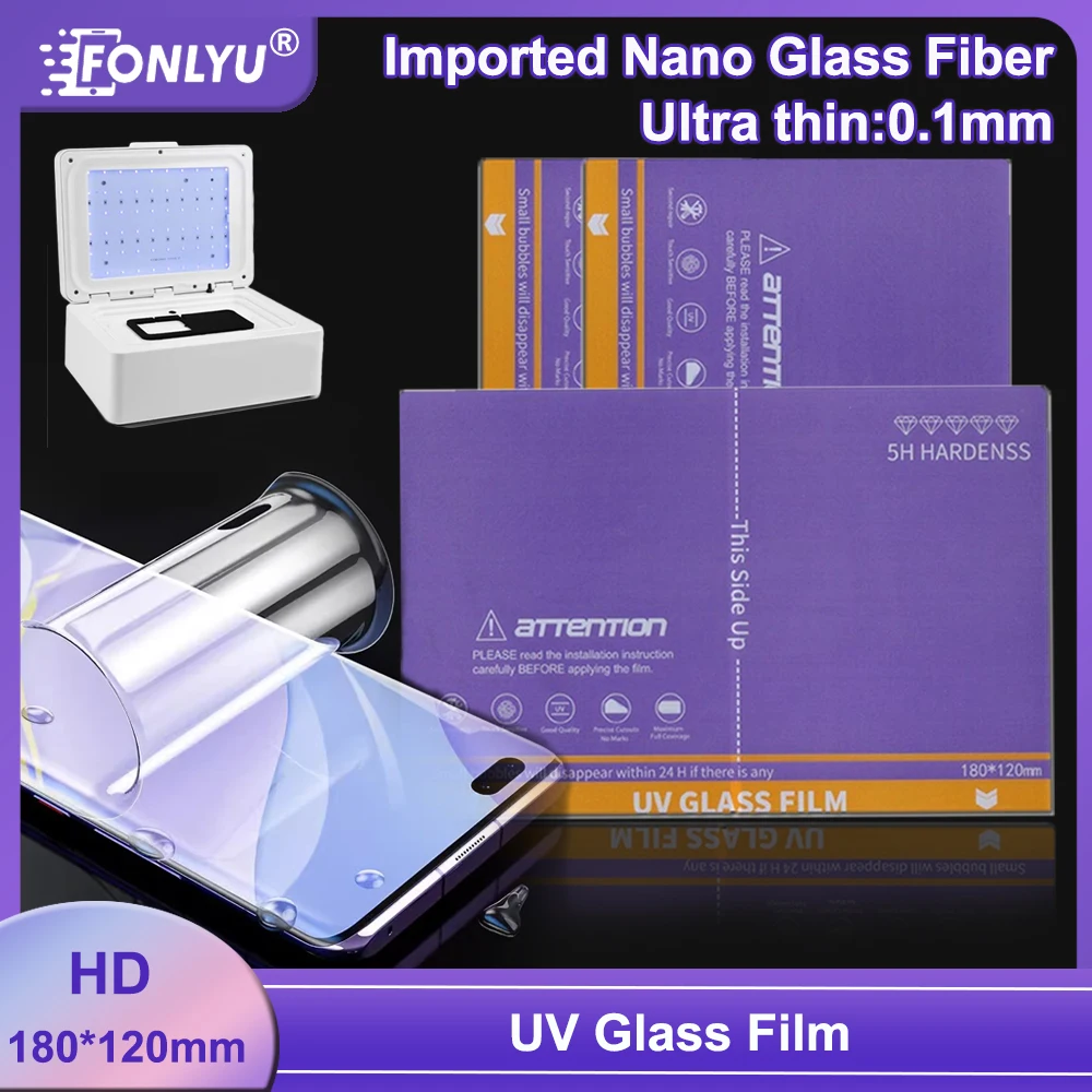 

FONLYU UV Fiber Glass Film Ultra HD Curved Screen Protector For Hydrogel Sheet Cutting Machine Screenguard Movie UV Curing Light