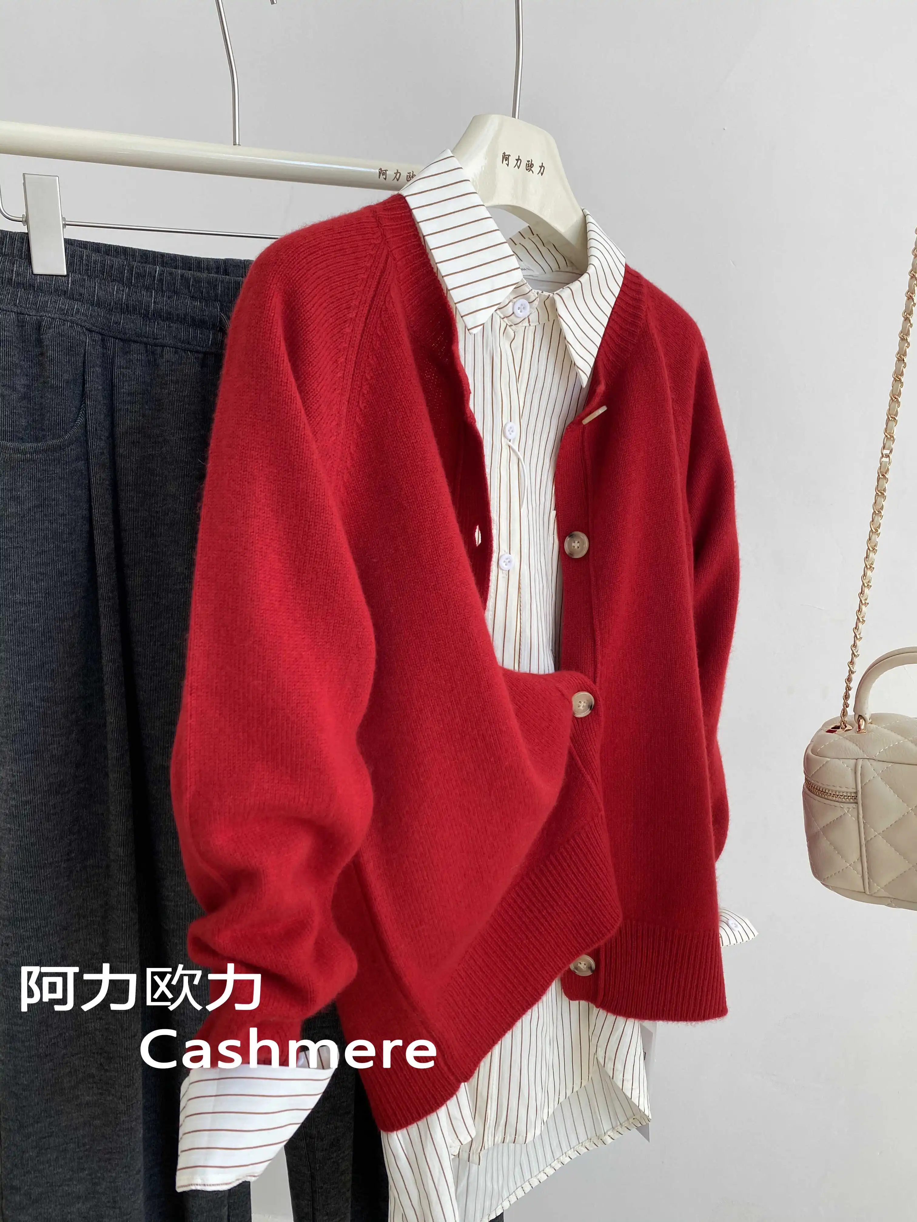 French retro winter knit cardigan women\'s round neck new loose slim super nice cashmere coat top