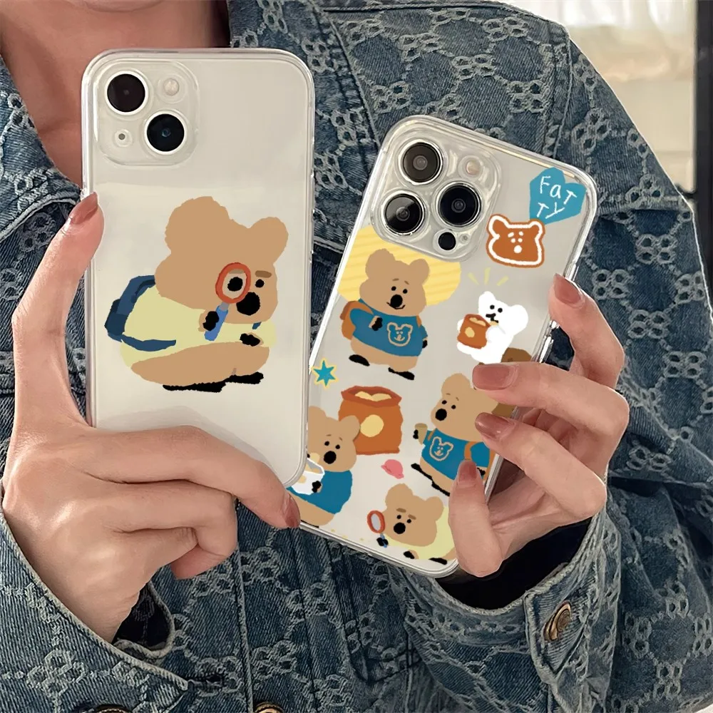 Cute D-Dinotaeng Bear Phone Case For iPhone 11 12 Mini 13 14 15 Pro XS Max X 8 Plus SE XR Transparent Shell