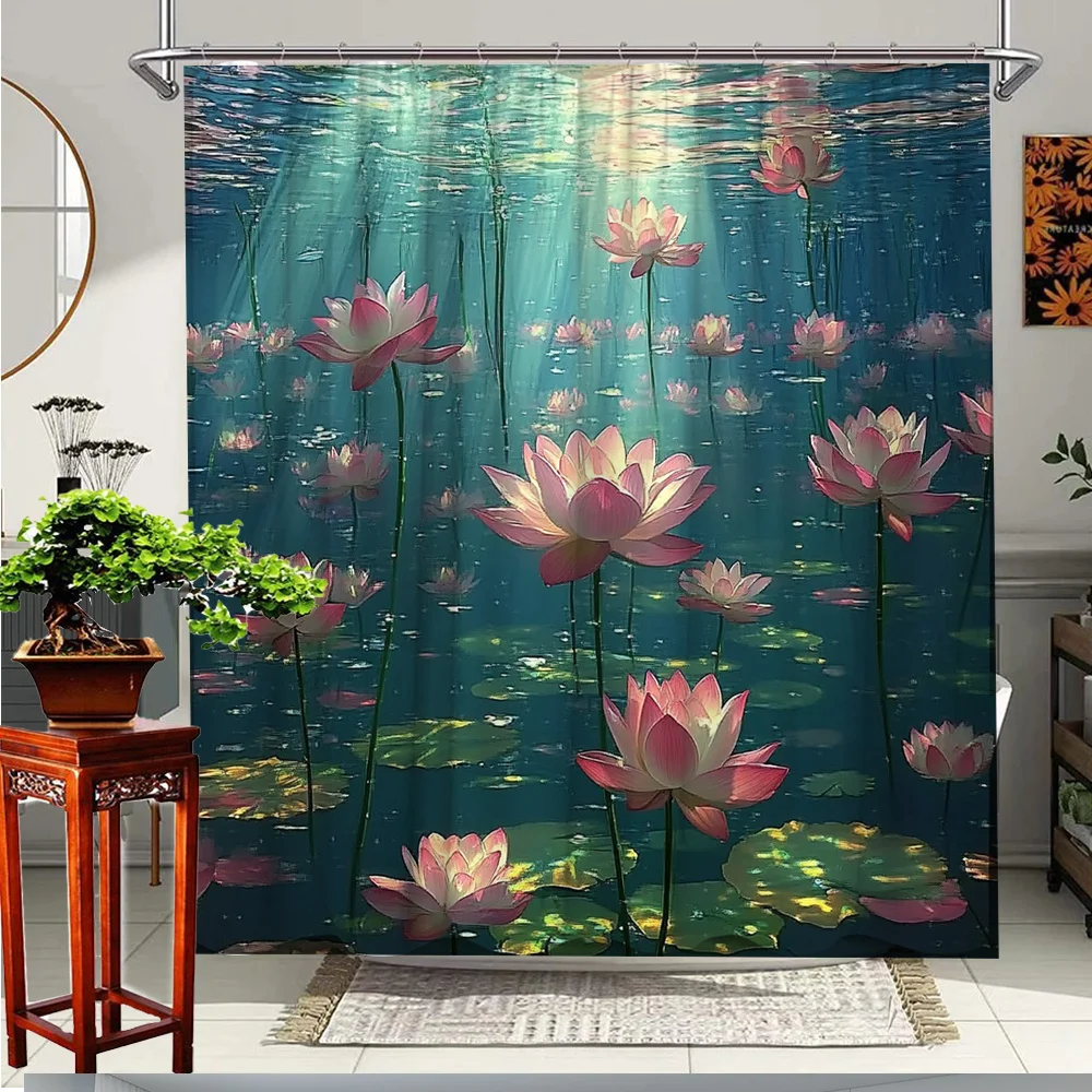 

1pc Cute Elephant Lotus Shower Curtain, Creative Natural Animal Decoration, Adds Fun and Vitality, Brings Relaxing Bathing Exper