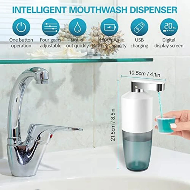 Dispensador automático de enjuague bucal, dispensador de enjuague bucal, botella contenedor con bomba, 280Ml/9,47Oz