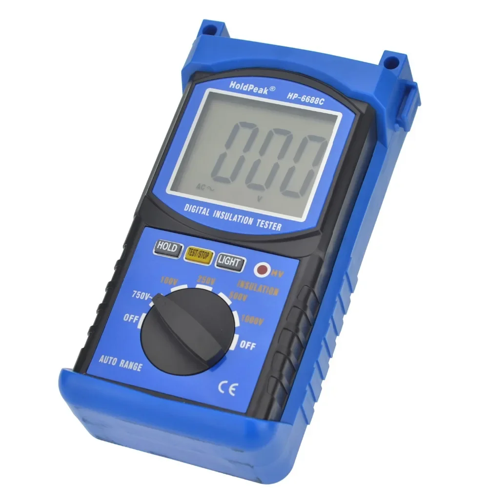 Vibration HoldPeak HP-6688C 1000V Digital Insulation Resistance Tester Auto Range Portable Outdoor Dustproof&Dampproof Test Ohm