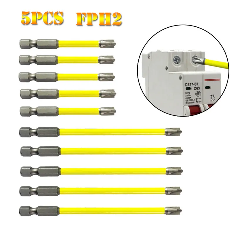 

FPH2 5pcs Magnetic Cross Screwdriver Bits 65/110mm for Electricians Sockets Switches Circuit Breakers Electrical Impact Driver