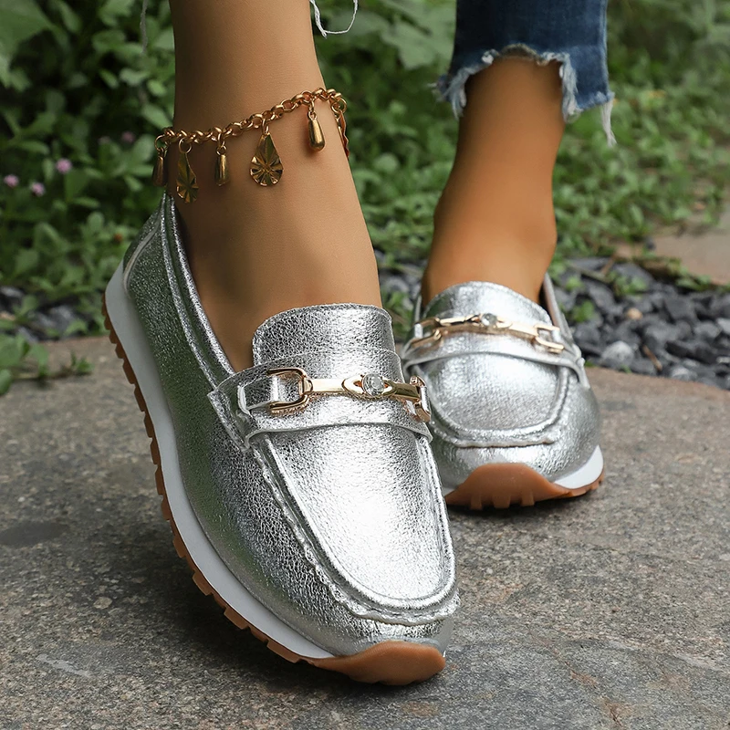 

Ladies' Loafers Metal Chain Flats Women's Shoes Spring Autumn Plus Size Platform Loafers Woman Slip on Soft Bottom Casual Shoes