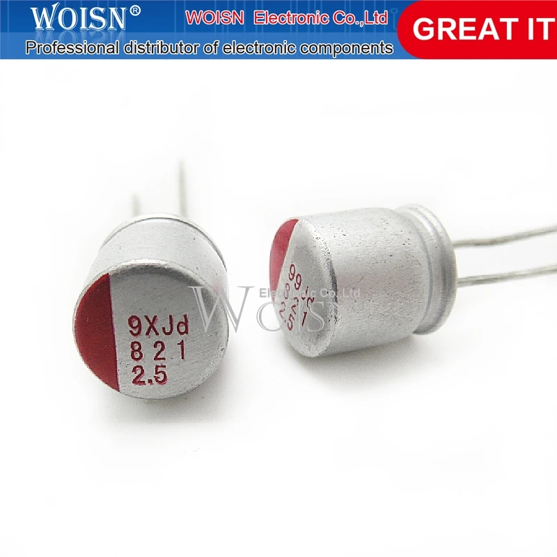 100pcs/lot Solid capacitor 2.5V820UF 6*8 in-line motherboard capacitor 820UF 2.5V 6.3*8mm capacitor