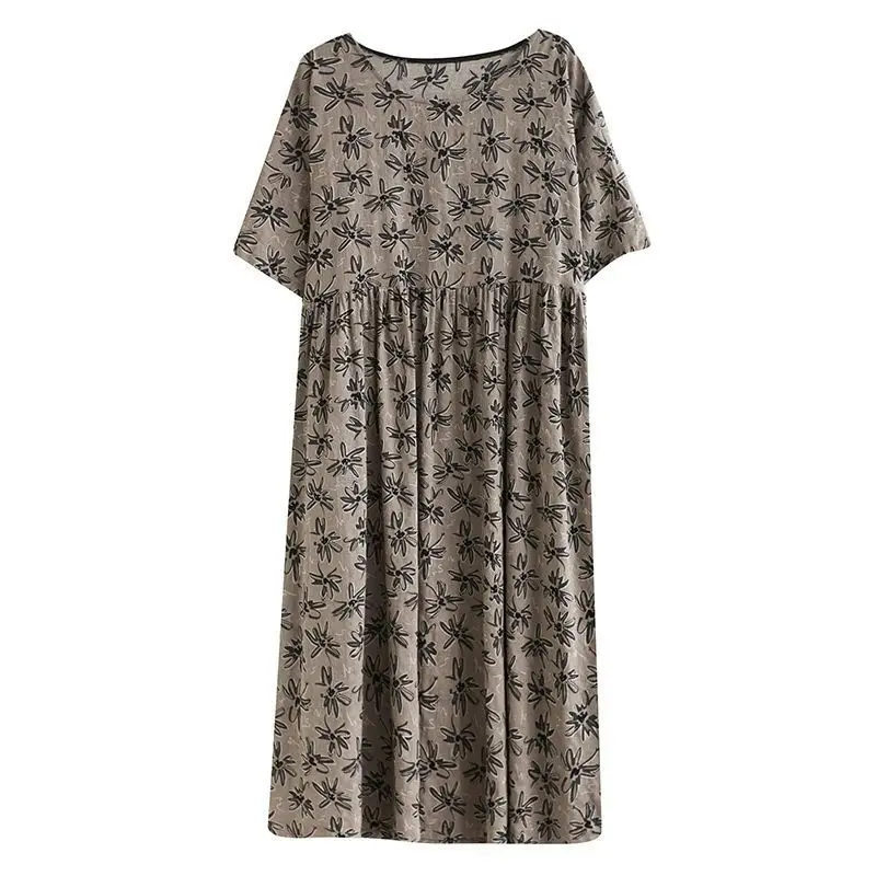 

Платье трапециевидной формы с цветочным принтом в стиле ретро, большие размеры, легкая дышащая женская внутренняя одежда средней длины Thiened Cleanfit Sle
