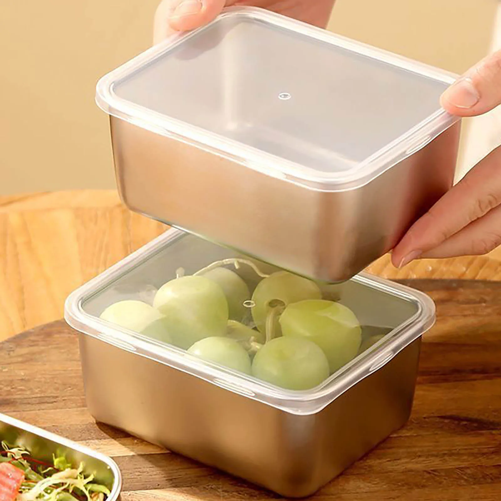 Fresh Keeping Box Stainless Steel Sealed With Lid Refrigerator Food Storage Box Commercial Equipped With Small Ingredient Box