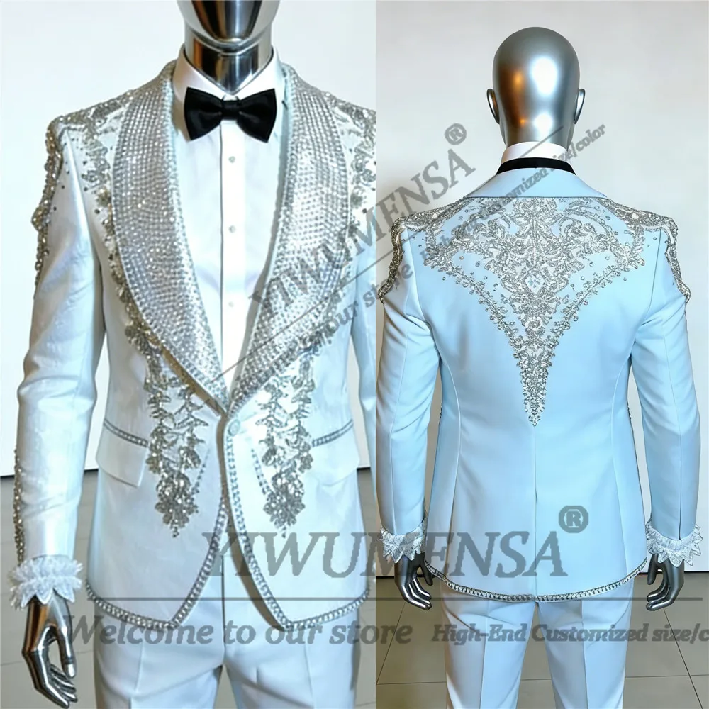 Sparkling Diamond Beaded Suits Men Slim Fit Sequins Label Prom Blazers Customized 3 Piece Set Groom Banquet Wedding Tuxedos 2026