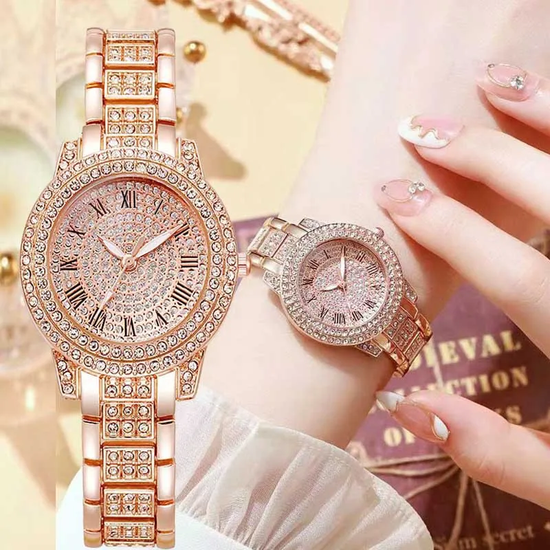 Gold Watch For Women Watches Luxury Brand Watch Reloj Mujer Bracelet Diamond Steel Band Quartz Wristwatches Roman Mantian Star