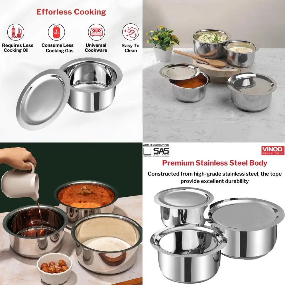 

Трехслойный набор кастрюль из нержавеющей стали: 1,4 л, 1,8 л, 2,2 л с крышками — подходит для газа и индукции — серебристый