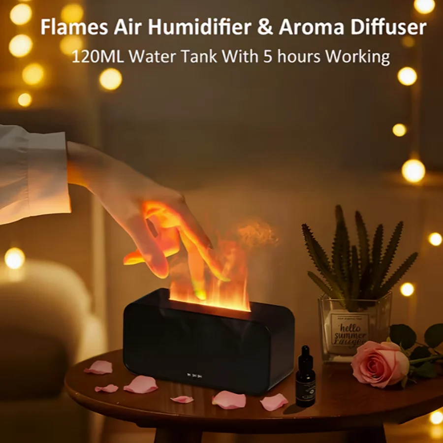 Flames Air Humidifier & Aroma Diffuser，Ultra Quite & Auto-Off，Lower Noise Sleep Without Disturbance，Aroma Diffuser，Air Humidifie