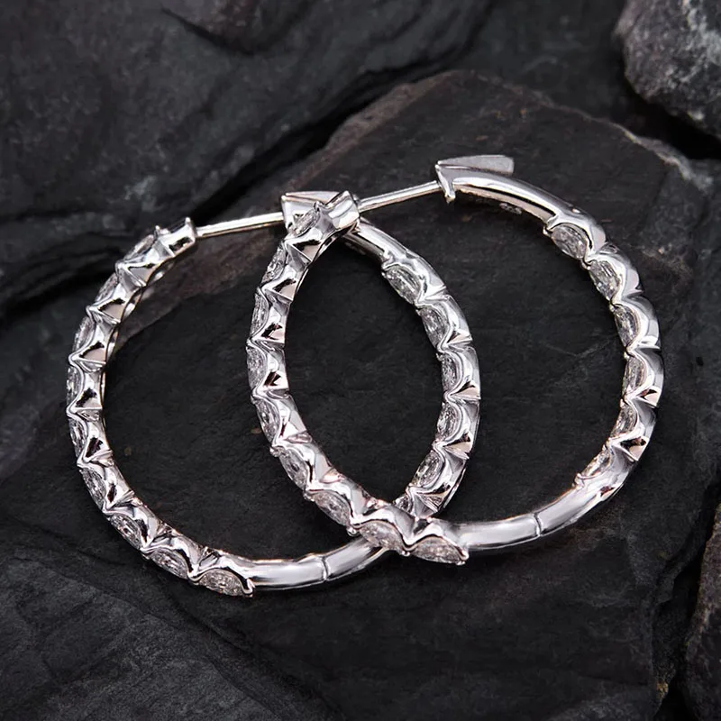 Huitan Simple Stylish Hoop Earrings with Sparkling Oval Cubic Zirconia Temperament Elegant Silver Color Bridal Wedding Jewelry