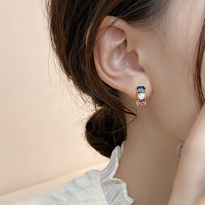 New Dopamine Colorful Crystal Design Round Small Earrings for 2023 Fashion Jewelry For Girl‘s and Women's Party Wear Accessories