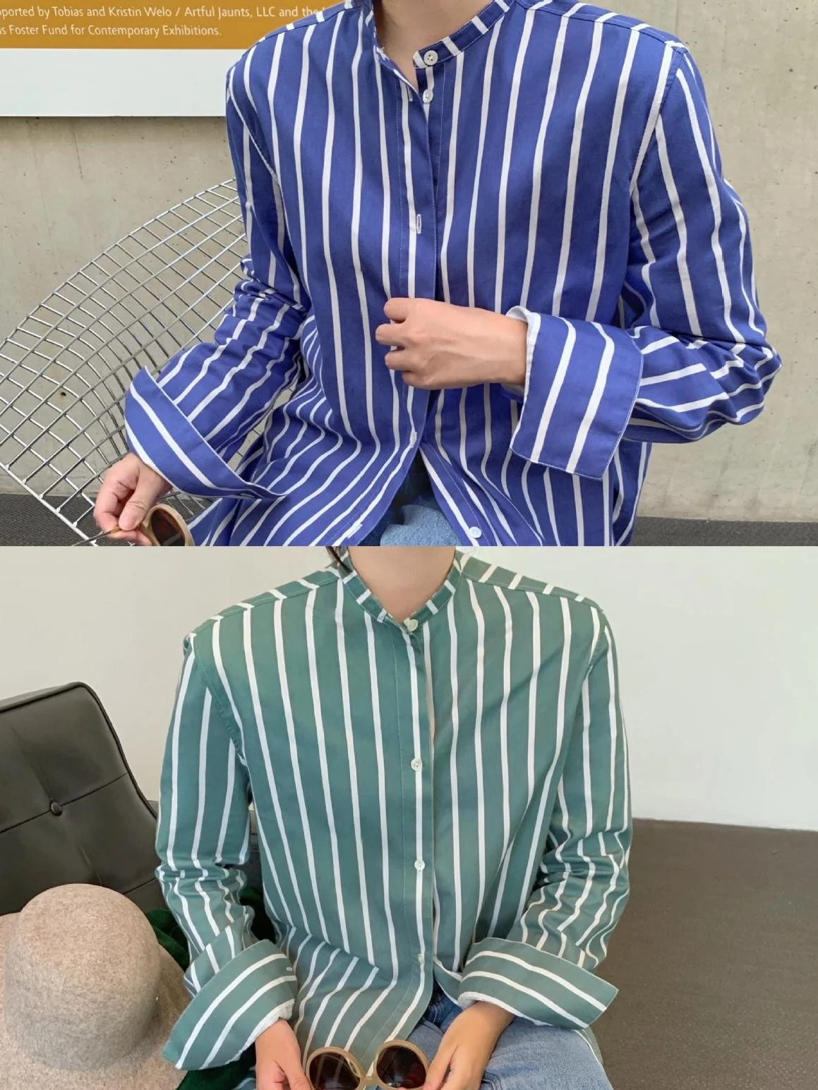 

Blue Striped Asymmetric Collar Design Multiwear irt Top Original Design Cotton Long Sve Loose Fit Spring Ladies irt