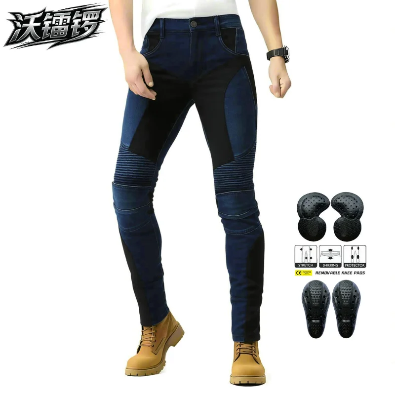 2026 Fashion Men's Breathable Mesh Motorcycle Riding Pants, Summer Outdoor Anti-Fall Biker Jeans with Protectors