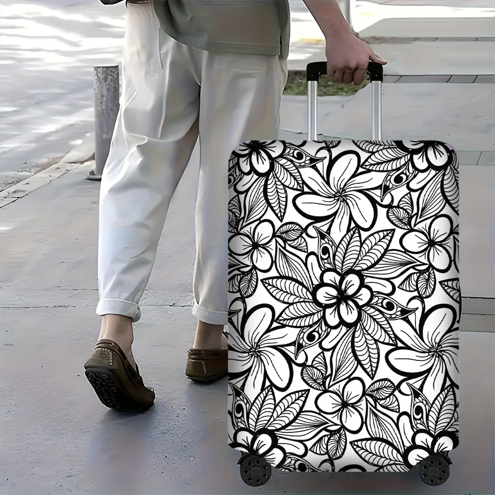 1PC Black & White Floral Print Luggage Cover for luggage sizes 18-32 inches; dust and elastic travel accessories to effectively
