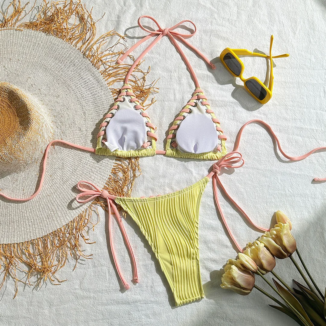 10 Farben Neckholder-Bikini mit hohem Beinausschnitt, Damen-Badeanzug, zweiteiliger Bikini-Set, Badebekleidung, Badeanzug, Schwimmbikini V5541 – Detail 39