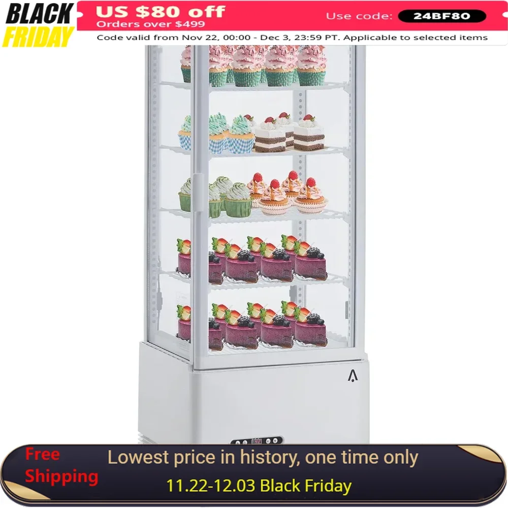 Pastry Display Case, 3.46 Cu.Ft. Countertop Refrigerator Display Case, Adjustable Shelves, Refrigerator Display Case