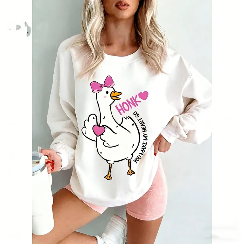 Śmieszna bluza z kapturem na Walentynki z gęsią, która robia moje serce do cykania, z długim rękawem, coquette, zimowa, bluza termiczna dla dorosłych z napisem XoXo Be Mine.