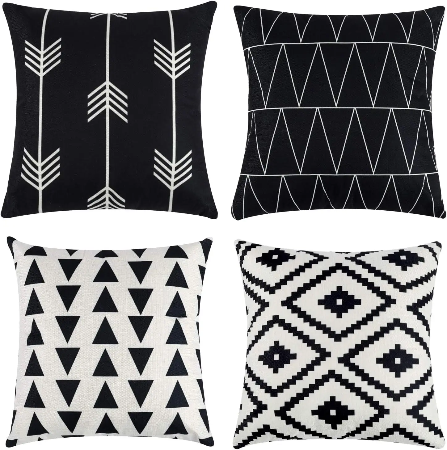 

Set of 4 Decorative Geometric Throw Pillow Covers - Modern Pattern Linen Square Pillow Cushion Case for Sofa Couch