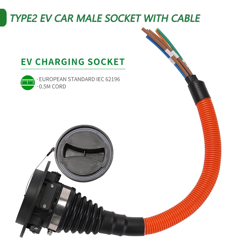 Ev charging stations EVSE 3Phase 32A Type2 Socket IEC 62196-2 Car Side Male Socket Inlet Electric Car Cable Charger