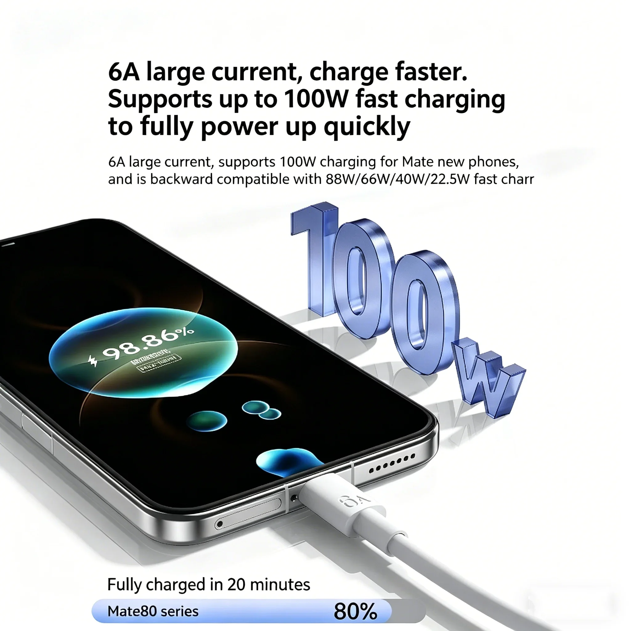 HANNUO 100W USB To Type C Fast Charging Cables 6A Phone Charger Cord For Samsung Huawei Xiaomi iPhone Oneplus Quick Charge Wire