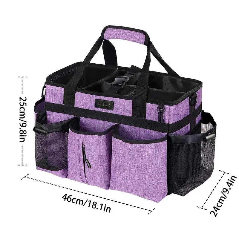 Large Capacity Wearable Cleaning Supplies Organizer Bag Professional Housekeeping Tool Caddy Tote with Adjustable Shoulder Strap Waist Belt Multi-Pocket Storage for Household Janitor Maid Purple