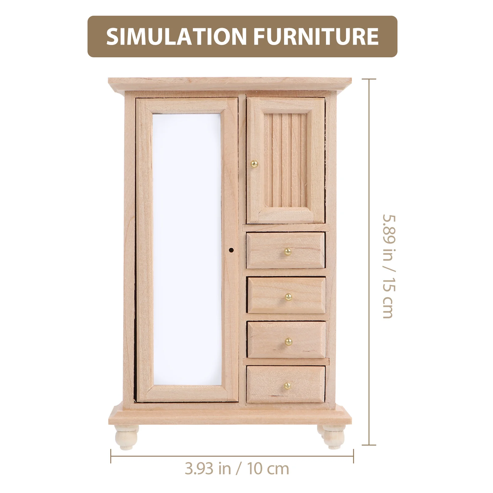 House Wooden Wardrobe Ornament Mini Furniture Home Decor Closet with Mirror Decoration Models for Household DIY