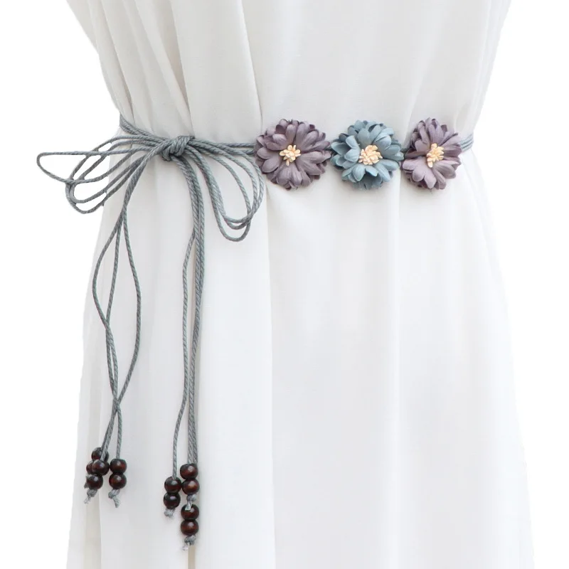 Korean-Style Fashionable Versatile Slim Waist Belt Floral Knot Women's Belt; Sweet Bow Tassel Leather Cord Dress Belt Accessory