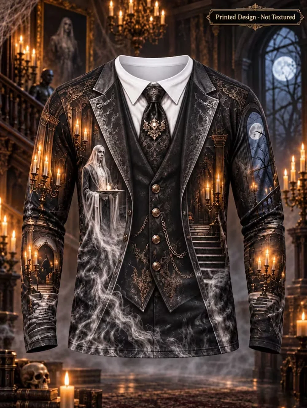 Halloween Fake Tuxedo 3D Print Men's Long Sleeve T-Shirt Skull Pumpkin Costume Graphic Tee Horror Party Streetwear Pullover Tops