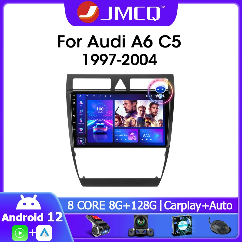 JMCQ 2 Din Carplay Android 12 Car Radio For Audi A6 C5 1997-2004 S6 RS6 Multimedia Player 4G QLED Headunit Audio Stereo Auto DVD