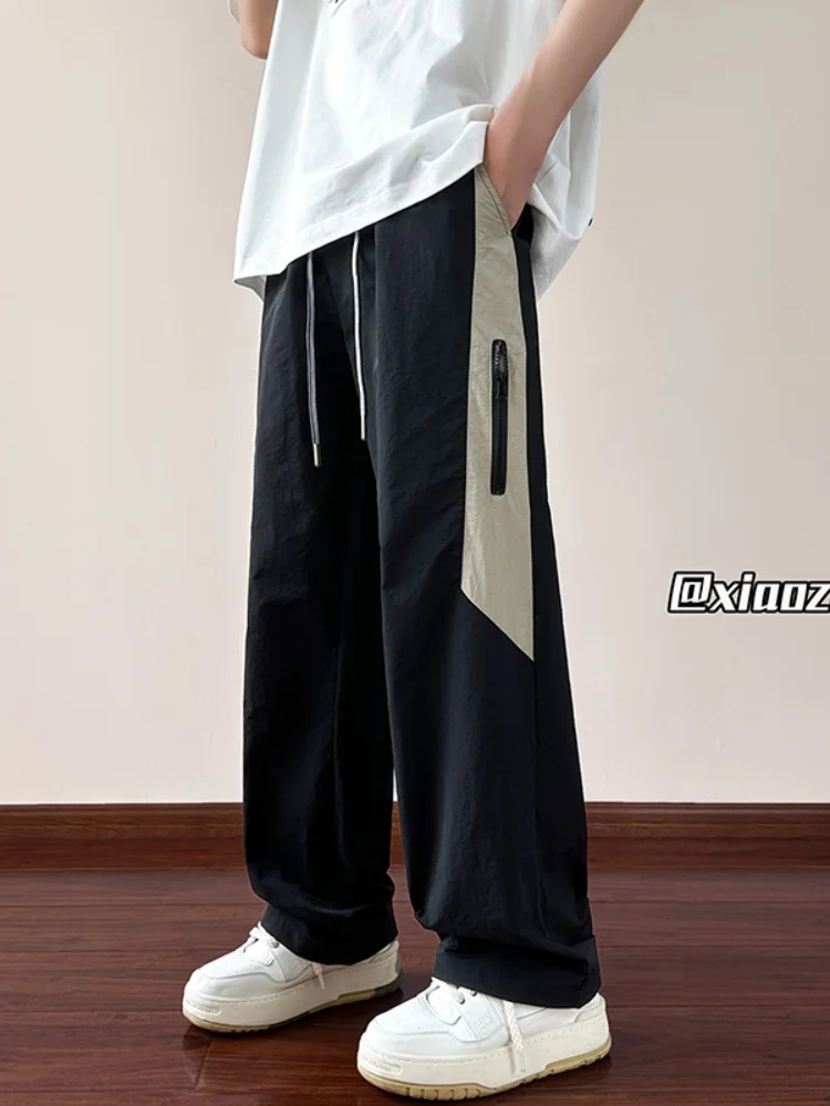 

Men's Summer Thin Qui Dry Patchwork Cargo Pants American Sle Functional Straight Leg Loose Wide Leg Pants Breathable