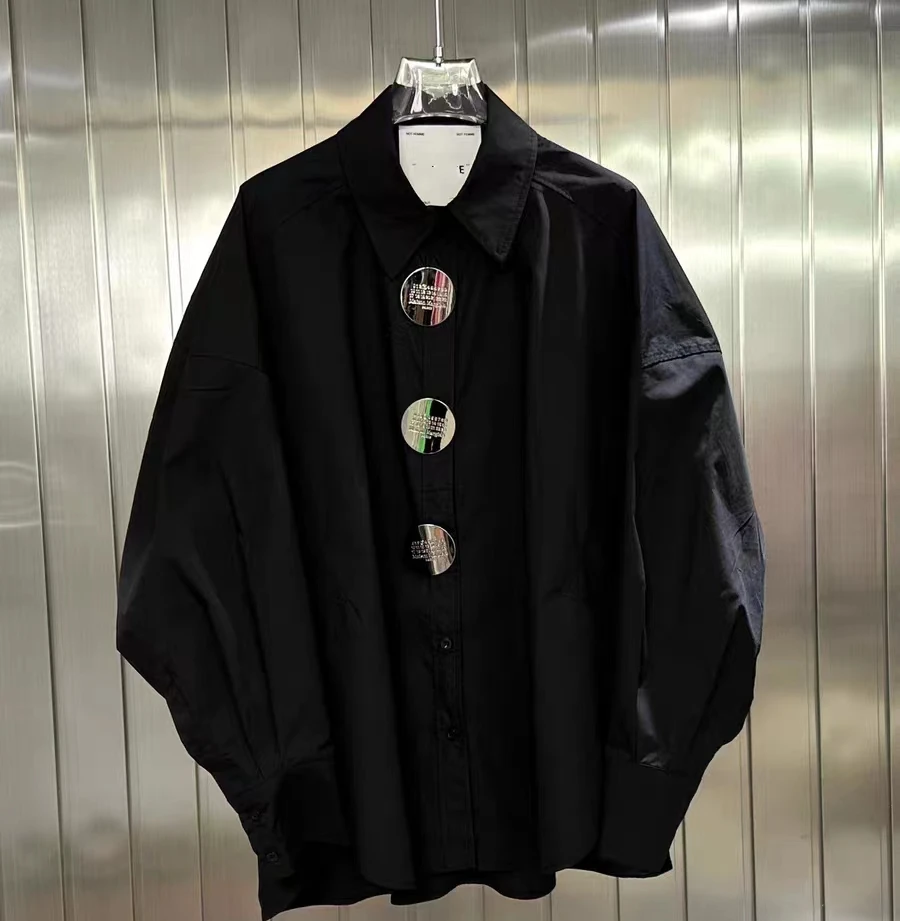New In 2025 Autumn Loose Casual Oversized Cotton Shirts Blouses For Women Sequined Stitch Single Breasted Shirt Top Blusas