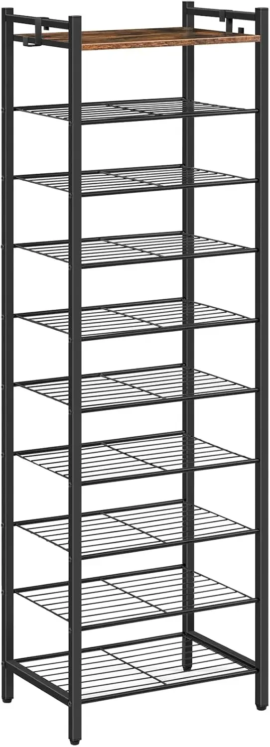 

Shoe Rack, 10 Tier Narrow Shoe Organizer, Shoe Shelf Storage Unit with 9 Metal Shelves, Saving Space, Hold 18-22 Pairs of Shoes