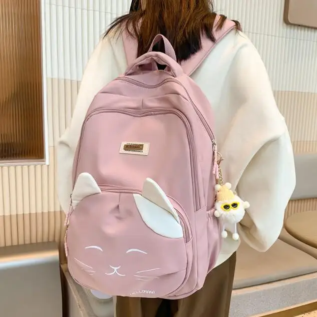 2023 New Large Capacity Primary School Bookbag Teenage Travel Bag Cartoon Schoolbag Female Kawaii Cat Design Student Backpack