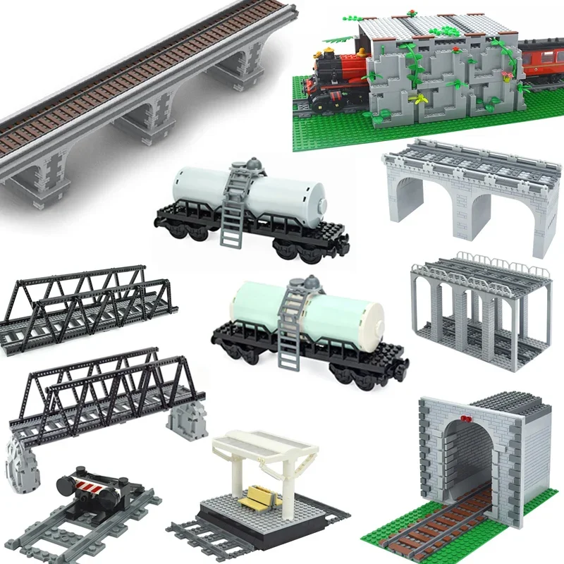 New City Bricks MOC Crossing 45 degree Left Right Trains Tracks Rails Railway Building Block High-Tech Creative Toys for kids