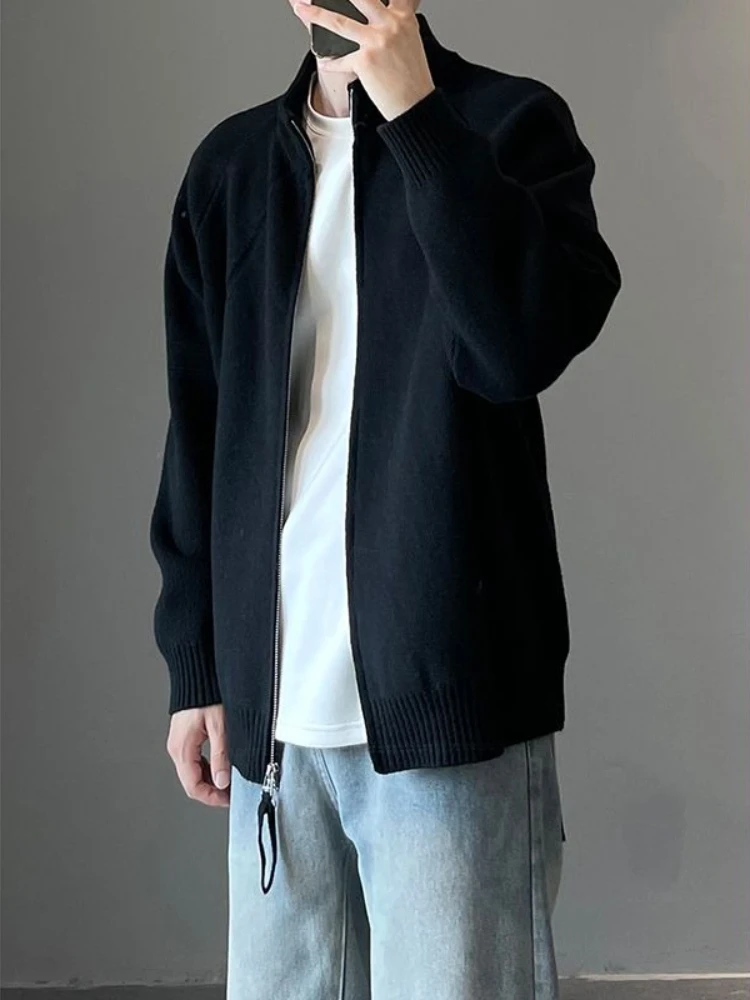 

​ Премиум однотонный вязаный кардиган с воротником-стойкой на молнии для мужчин и женщин, парный повседневный осенне-зимний свитер большого размера, пальто ​