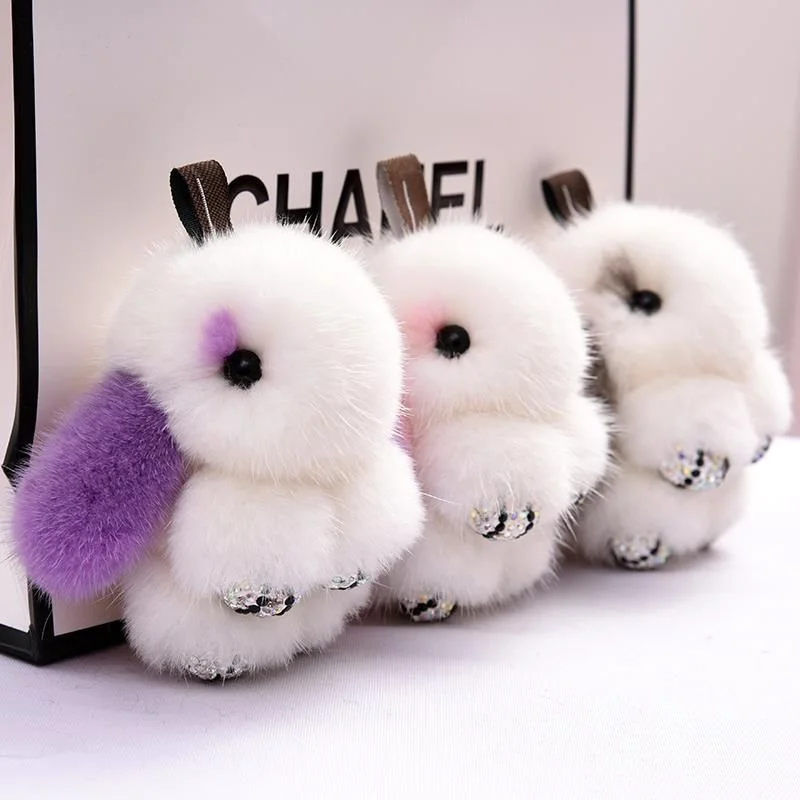 

Kawaii Mink Plush Bunny Bag Pendant Cute Cute Dead Rabbit Mini Rex Rabbit Hair Accessories Car Key Chain Pendant Girl