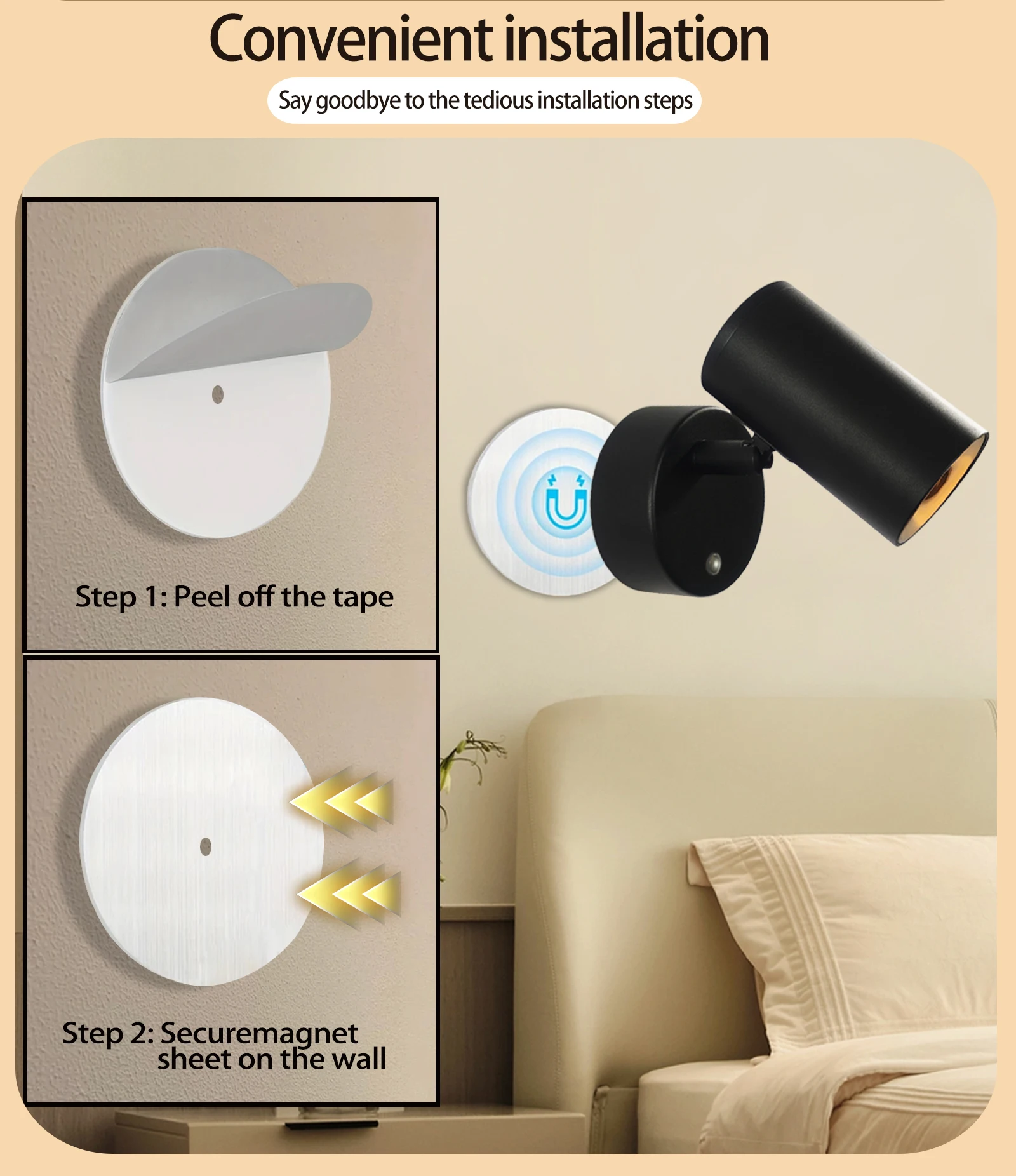 LED Modern Minimalist Remote Charging Wall Lamp 5200mAh Magnetic Suction Installation Touch 3-Color Bedroom Living Room Lighting
