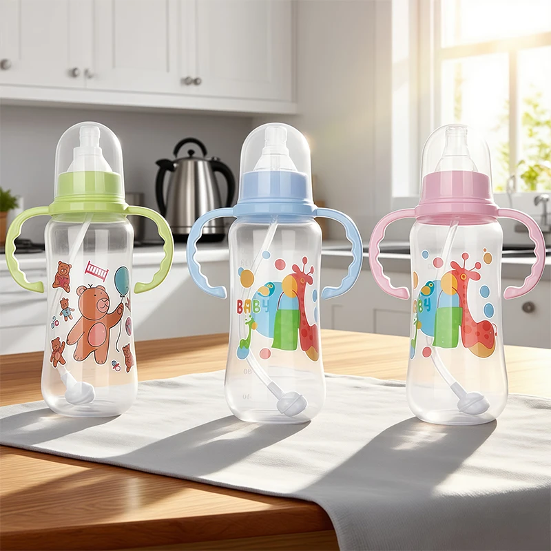 280ml baby bottle, suitable for water and formula, with handle and lid, easy to hold, unisex feeding bottle - perfect gift