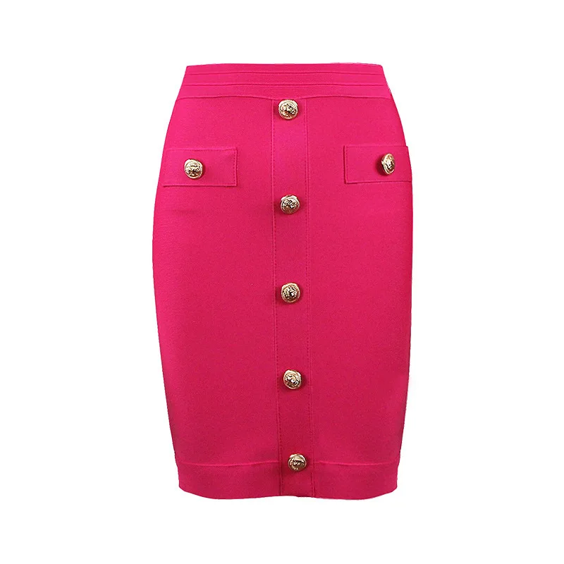 2025 New 5-Color Bandage Fashionable Elastic Slim Fit Metal Buckle Sexy Wrapped Hip Straight E Skirt