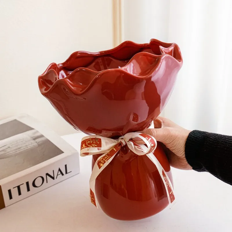 

Керамическая ваза в форме розы, украшение стола, композиция с цветами, декоративные вазы с цветочным принтом, эстетический декор комнаты